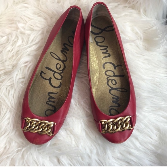 Sam Edelman Shoes - Sam Edelman Red Flats with Gold chain Details 10